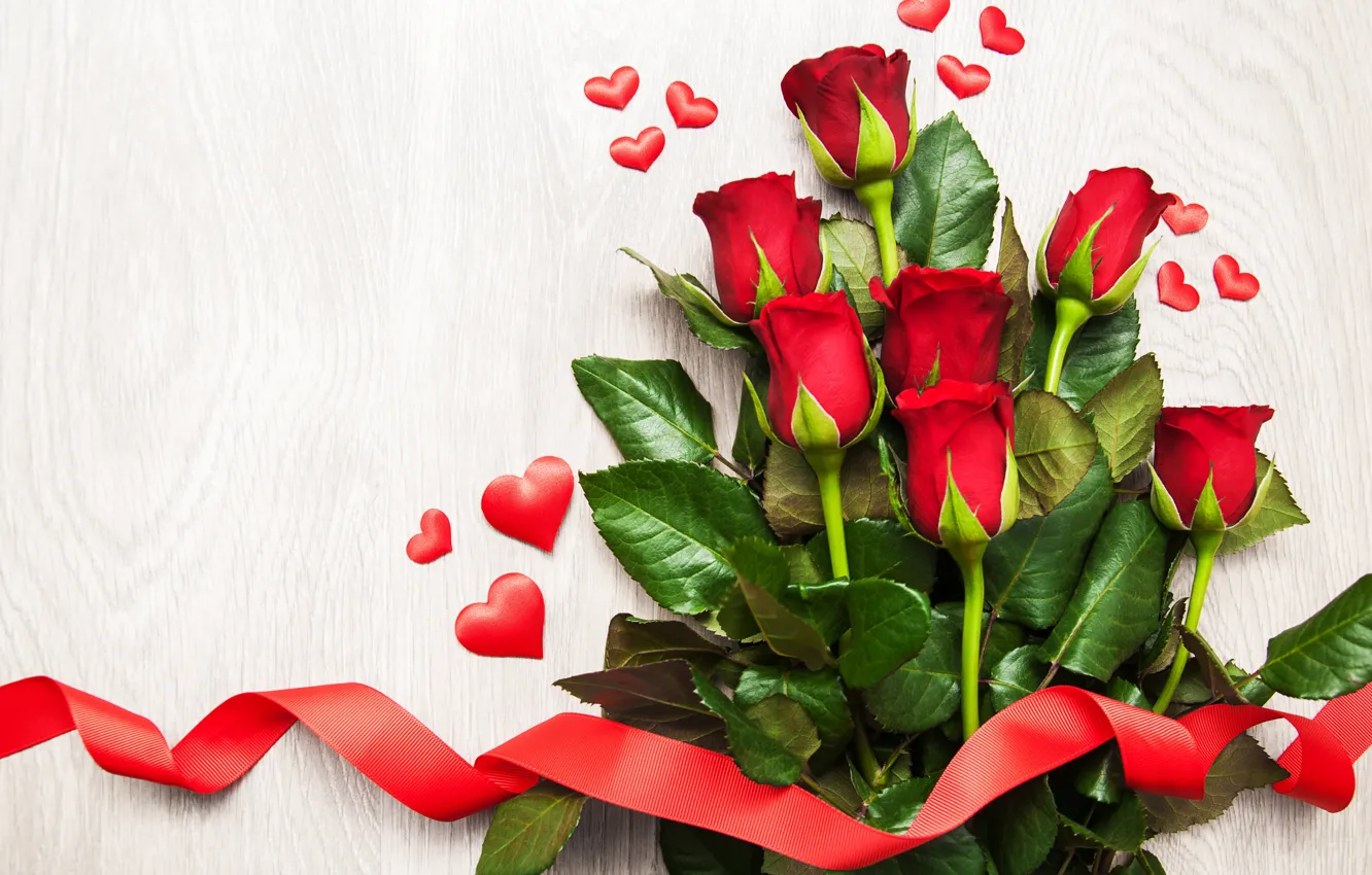 Фото обои праздник, сердце, розы, лента, красные, Red, 8 марта, Roses