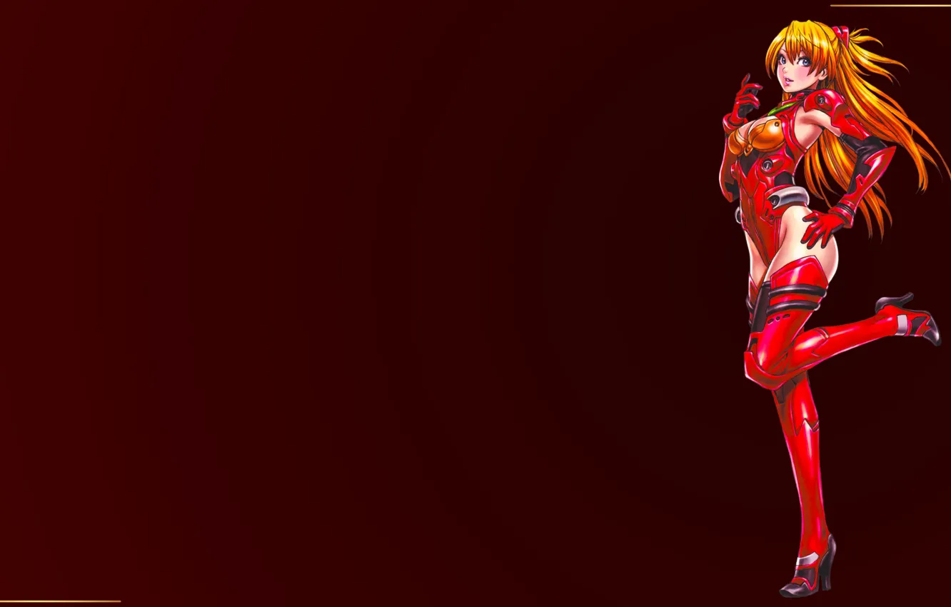 Фото обои Neon Genesis Evangelion, long hair, Asuka Langley Soryu, leotard, plugsuit, looking at viewer, Shunya Yamashita, …