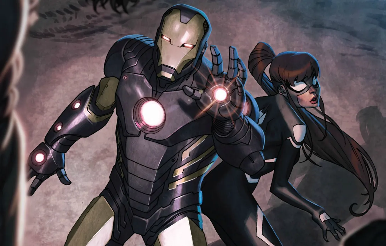 Фото обои Iron Man, Marvel Comics, Tony Stark, Anya Corazon, Spider-Girl