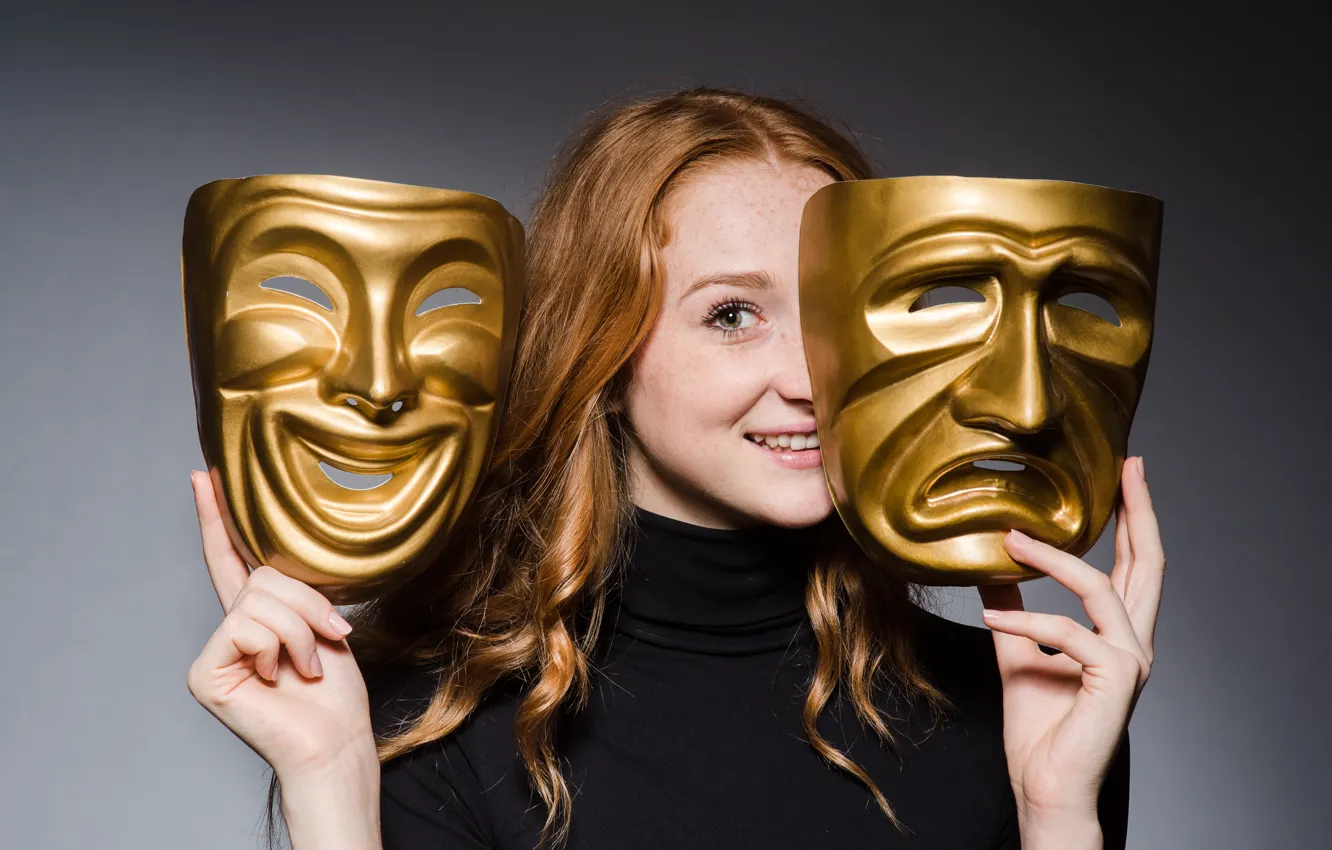 Фото обои golden, woman, masks, theater