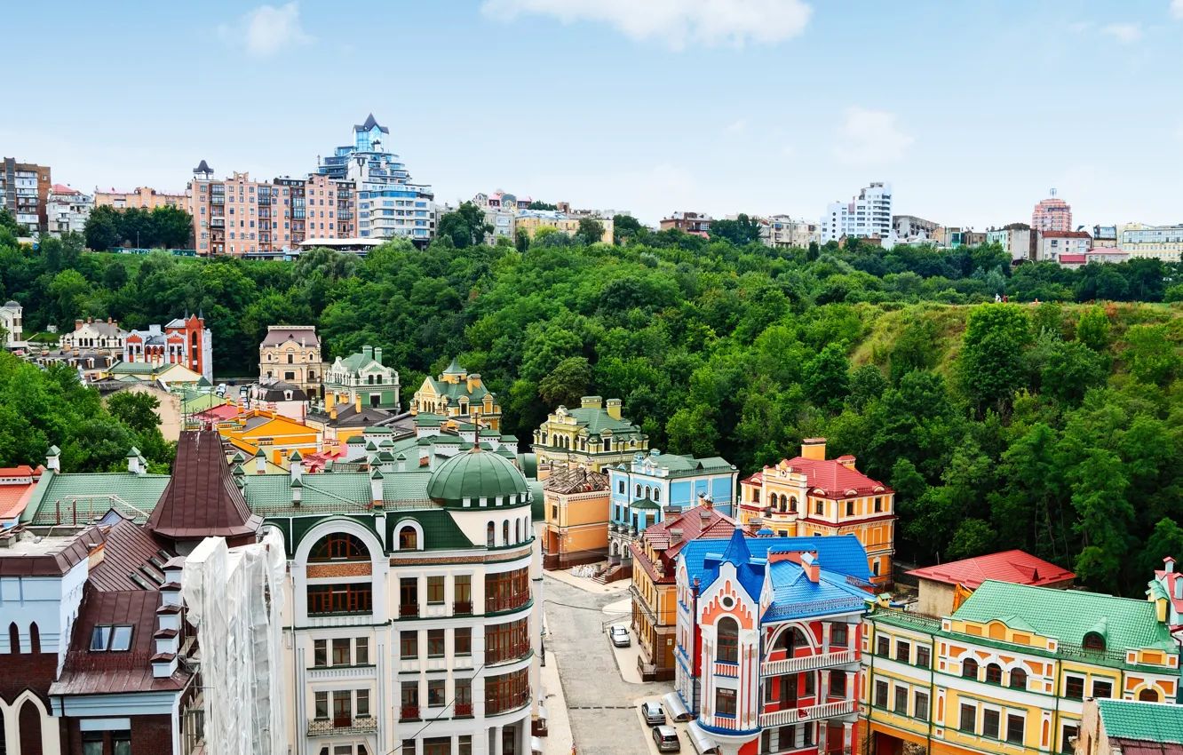 Фото обои город, фото, улица, дома, сверху, Украина, Киев