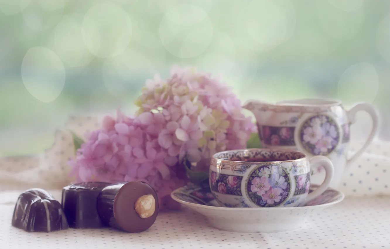 Фото обои цветы, конфеты, кружка, чашка