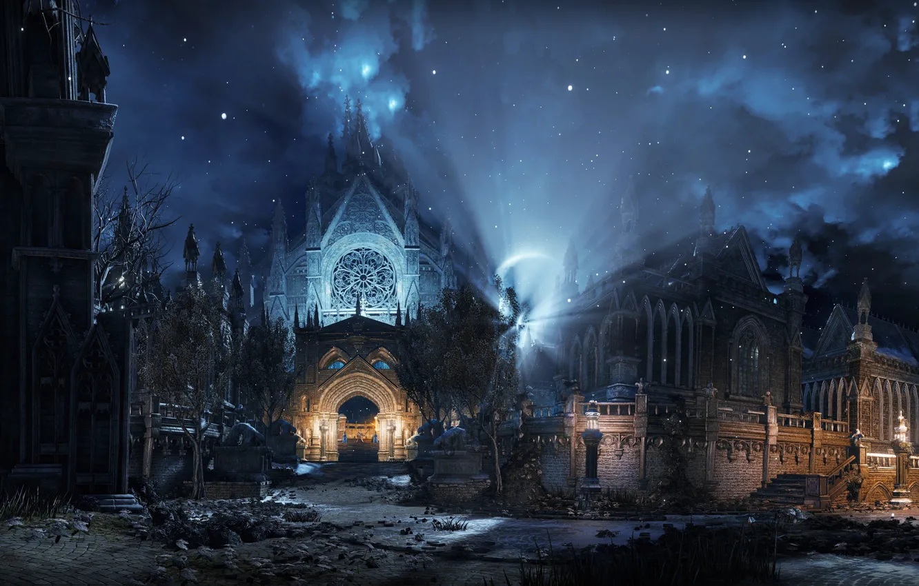 Фото обои ночь, темнота, мистика, Dark Souls III, dark world, готический фон, мрачный храм