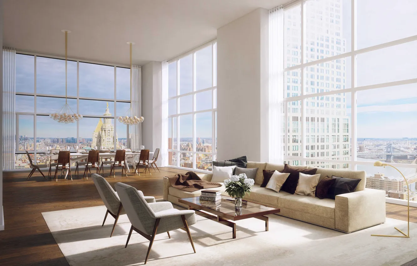 Фото обои интерьер, NYC, гостиная, столовая, luxury apartments, Best Penthouses