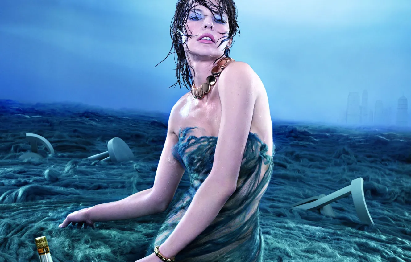 Фото обои водоворот, Милла Йовович, Milla Jovovich