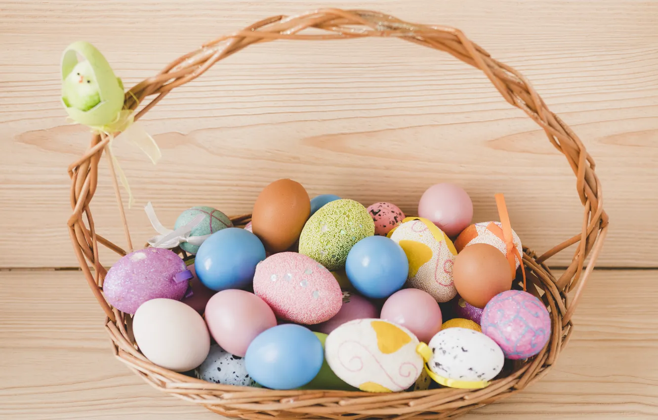 Фото обои корзина, яйца, весна, пасха, Праздник