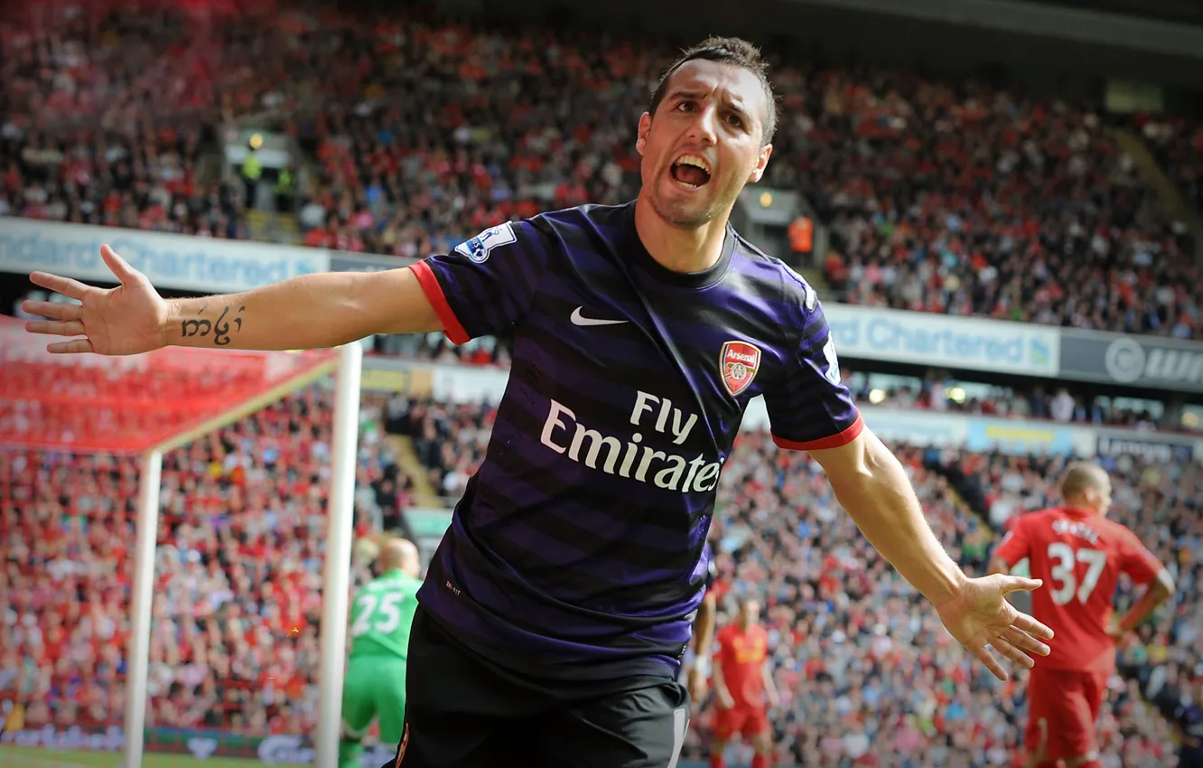 Фото обои фон, мужчина, футболист, Арсенал, стадион, Arsenal, Football Club, The Gunners