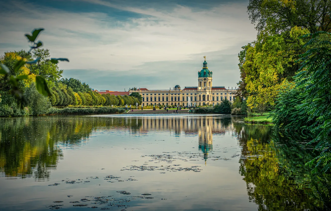 Фото обои осень, деревья, пруд, замок, Schlossgarten