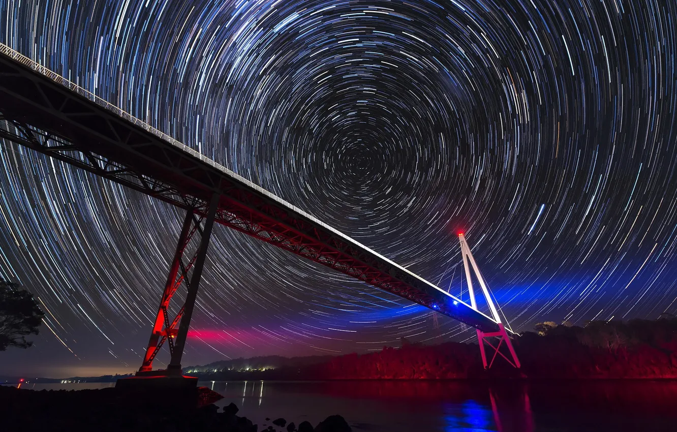 Фото обои Stars, Australia, Tasmania, Batman Bridge, Tamar River