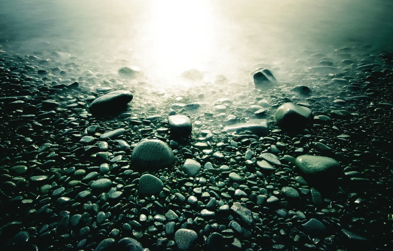 Фото обои свет, туман, галька, камни