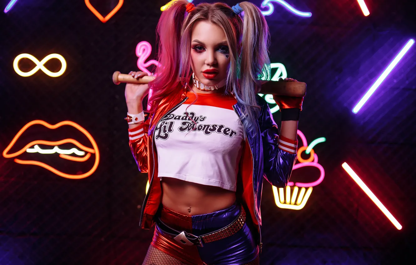 Фото обои грудь, девушка, Harley Quinn, по мотивам комикса