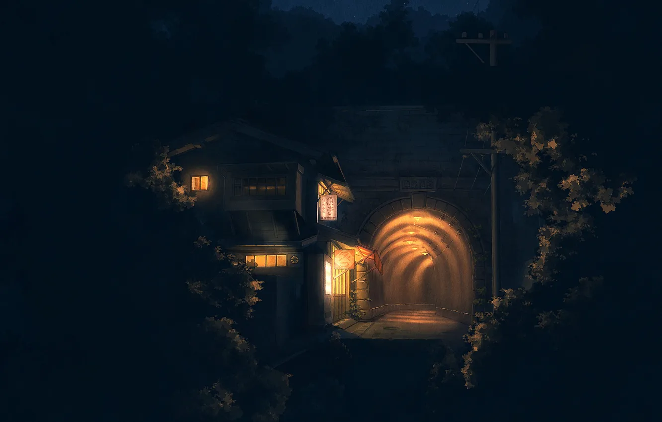 Фото обои свет, ночь, тоннель