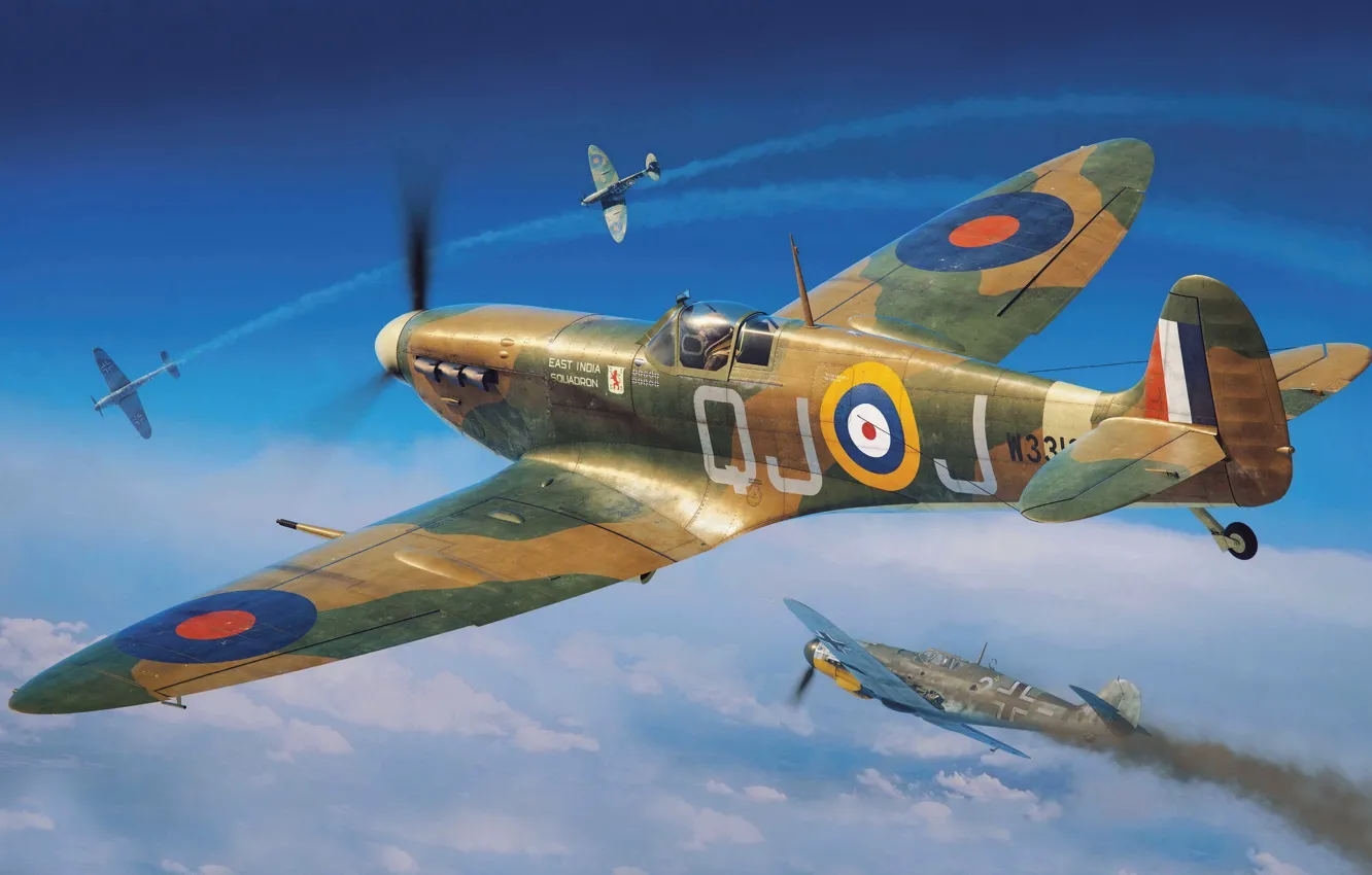 Фото обои истребитель, Великобритания, Supermarine Spitfire, Raf, Piotr Forkasiewicz, Spitfire Mk.Vb Early