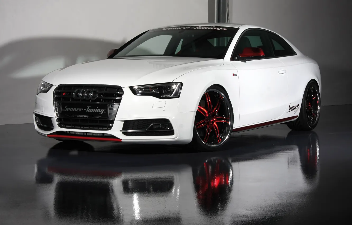 Фото обои белый, отражение, Audi, ауди, пол, white, coupe, сеннер тюнинг