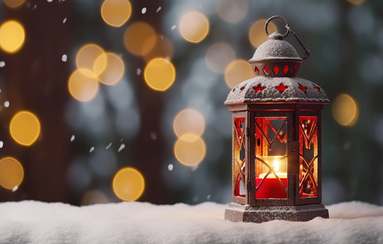 Фото обои зима, снег, ночь, Рождество, фонарь, Новый год, Christmas, night