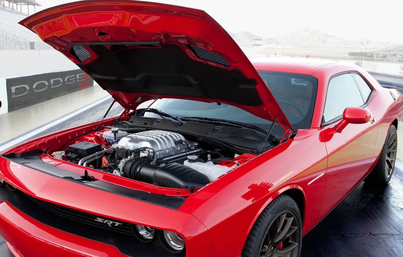 Фото обои Двигатель, Dodge, Challenger, Muscle Car, Нагнетатель, 2015, SRT Hellcat