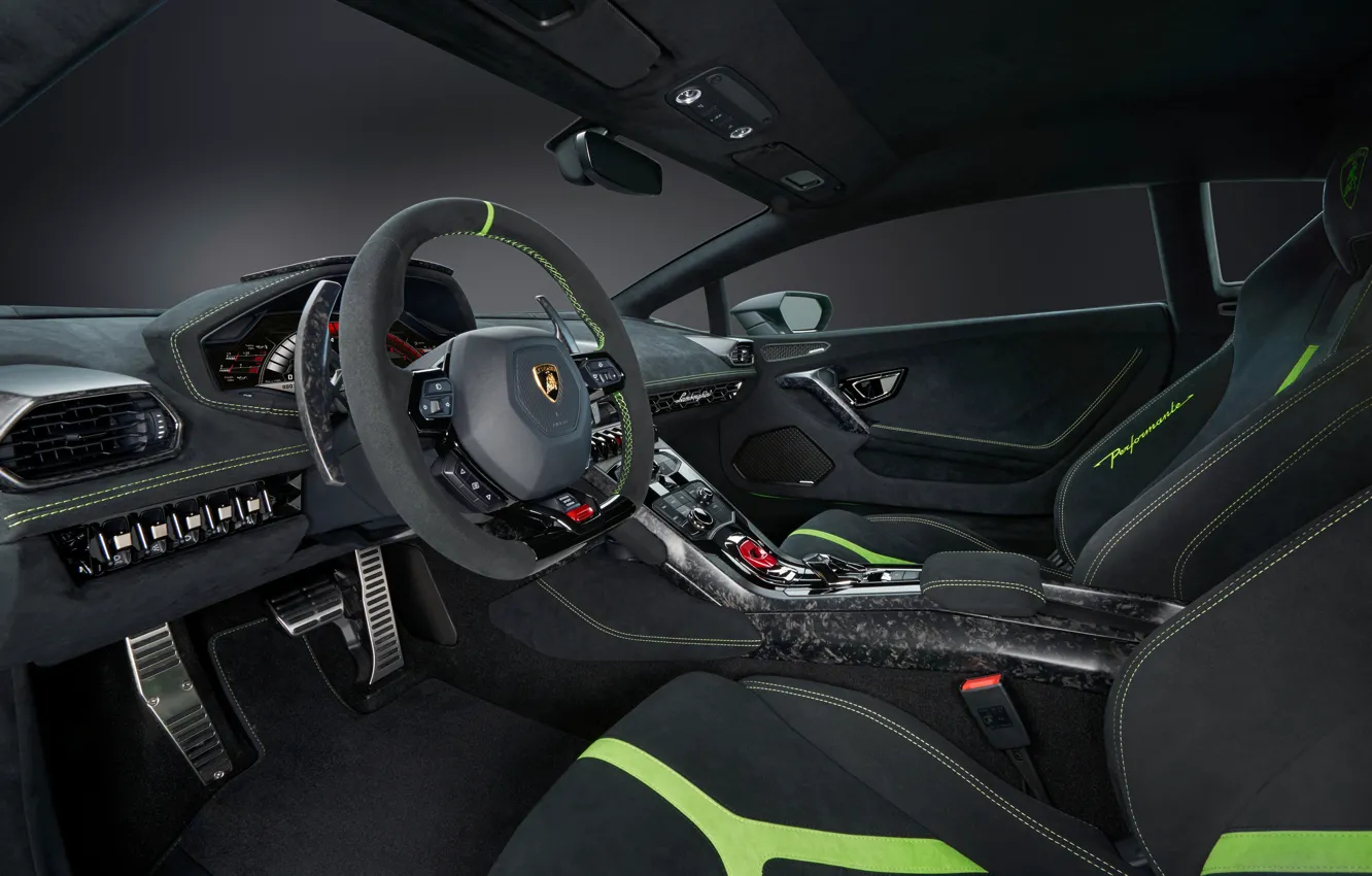 Фото обои Lamborghini, руль, салон, Performante, Huracan