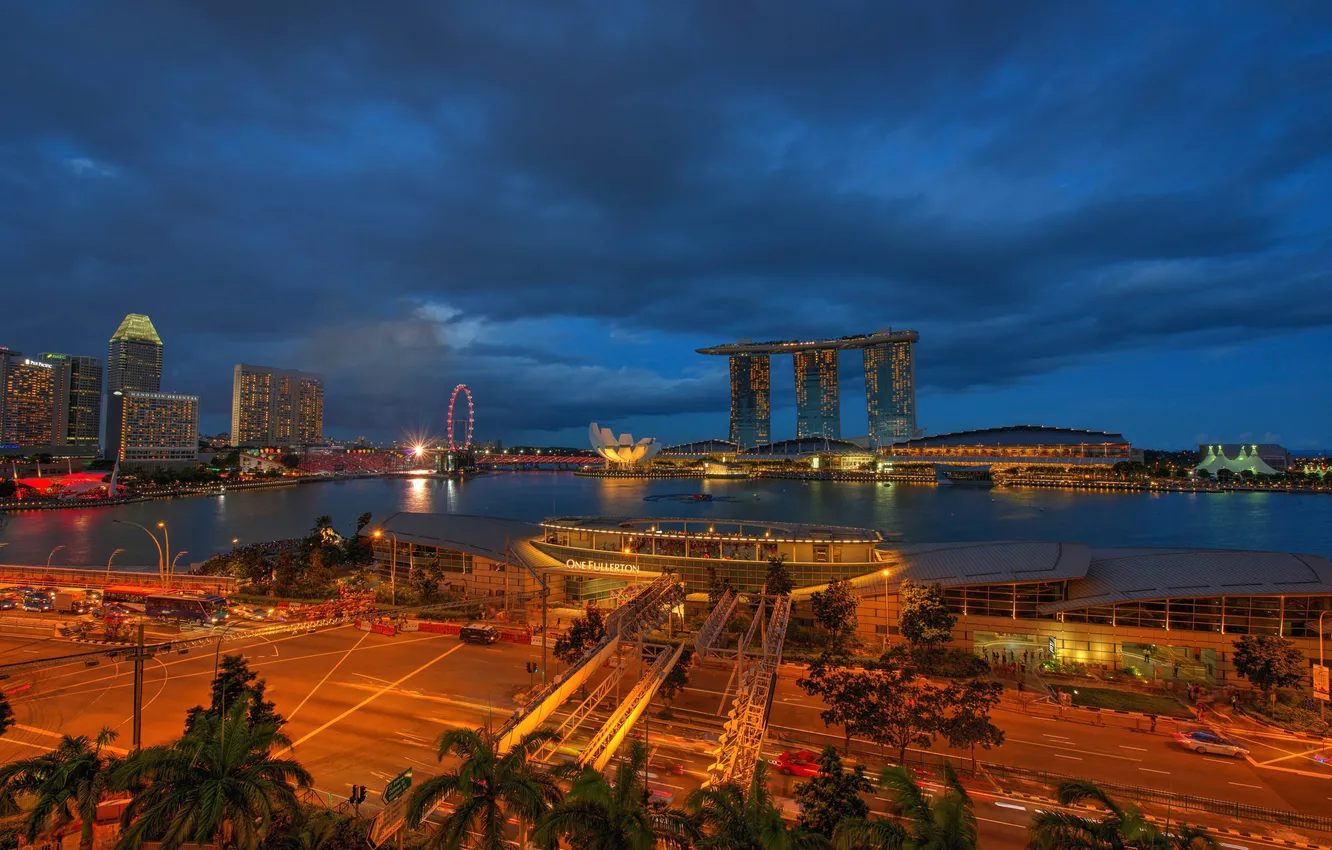 Фото обои небо, ночь, огни, Азия, Сингапур, отель