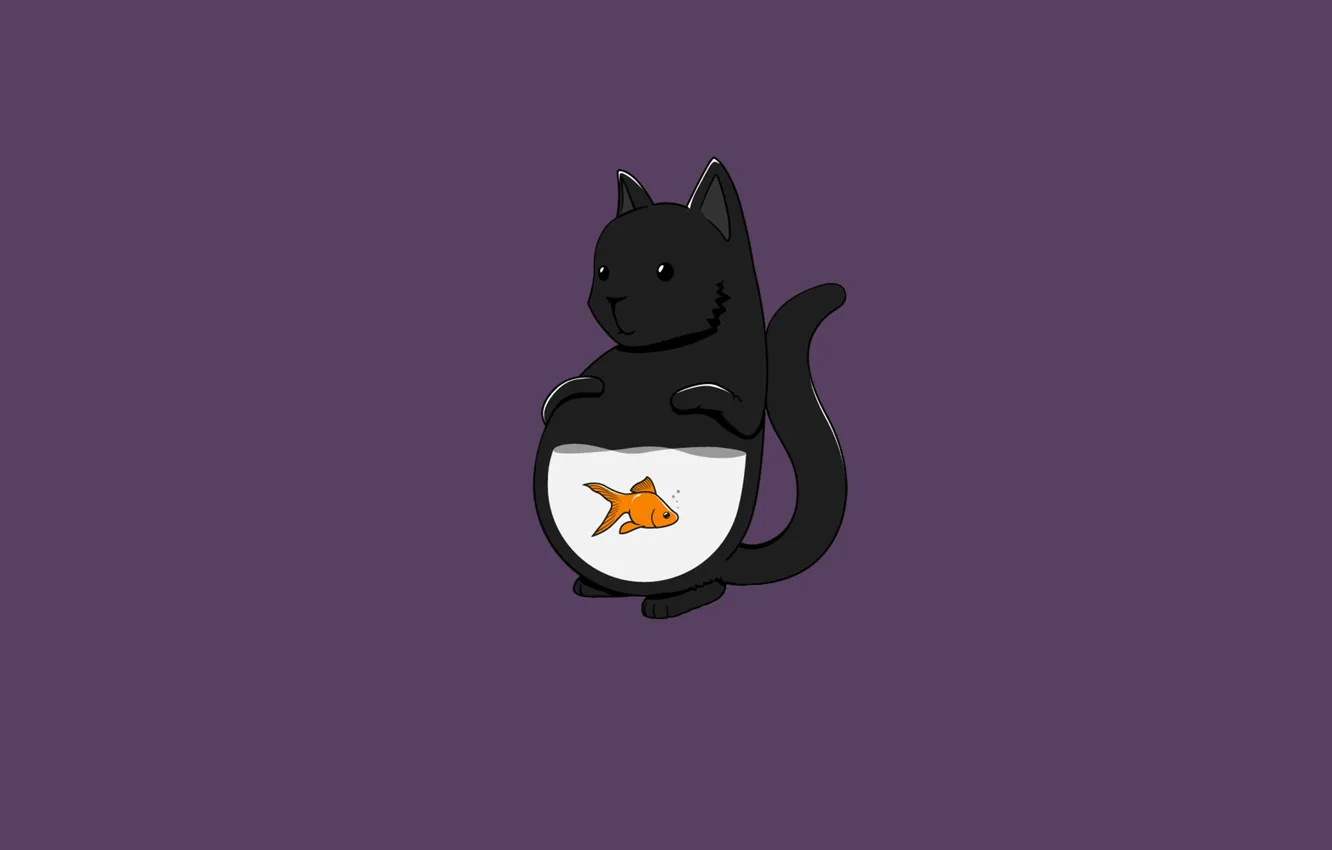 Фото обои кошка, кот, минимализм, рыба, cat, fish