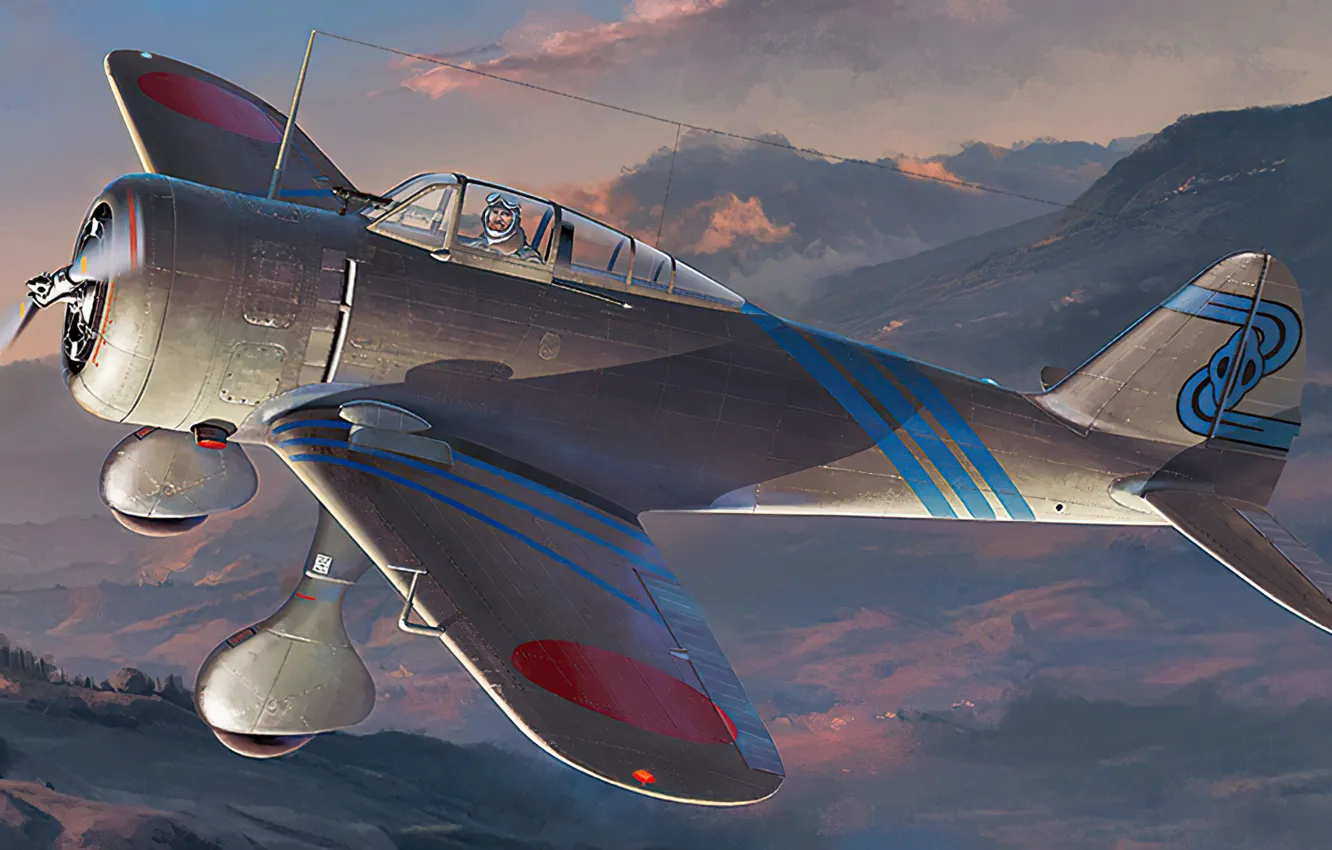 Фото обои art, airplane, aviation, ww2, nate, Nakajima ki-27
