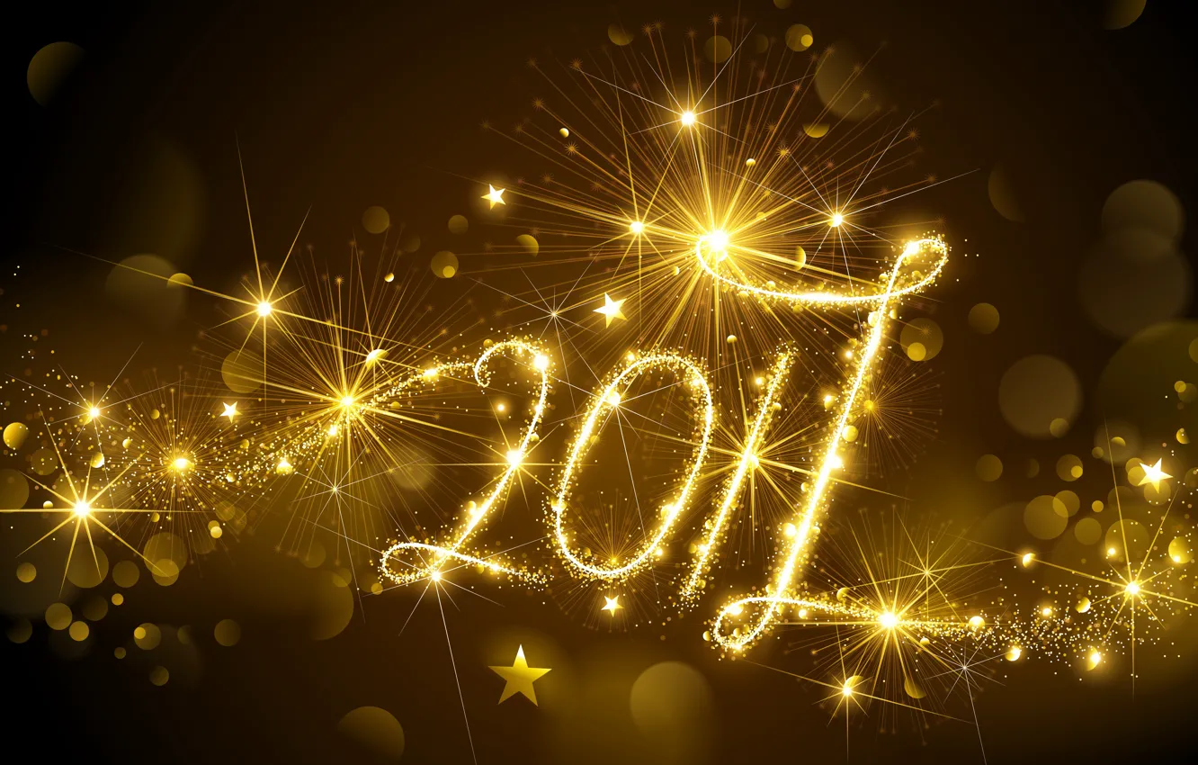 Фото обои Новый Год, golden, gold, new year, happy, fireworks, decoration, 2017