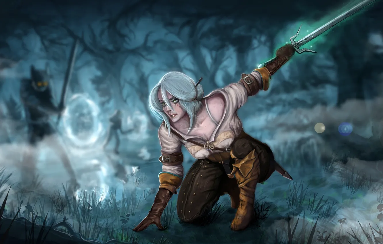 Фото обои Девушка, Игра, Меч, The Witcher 3: Wild Hunt, Ведьмак 3 Дикая Охота, Стойка, Cirilla Fiona …