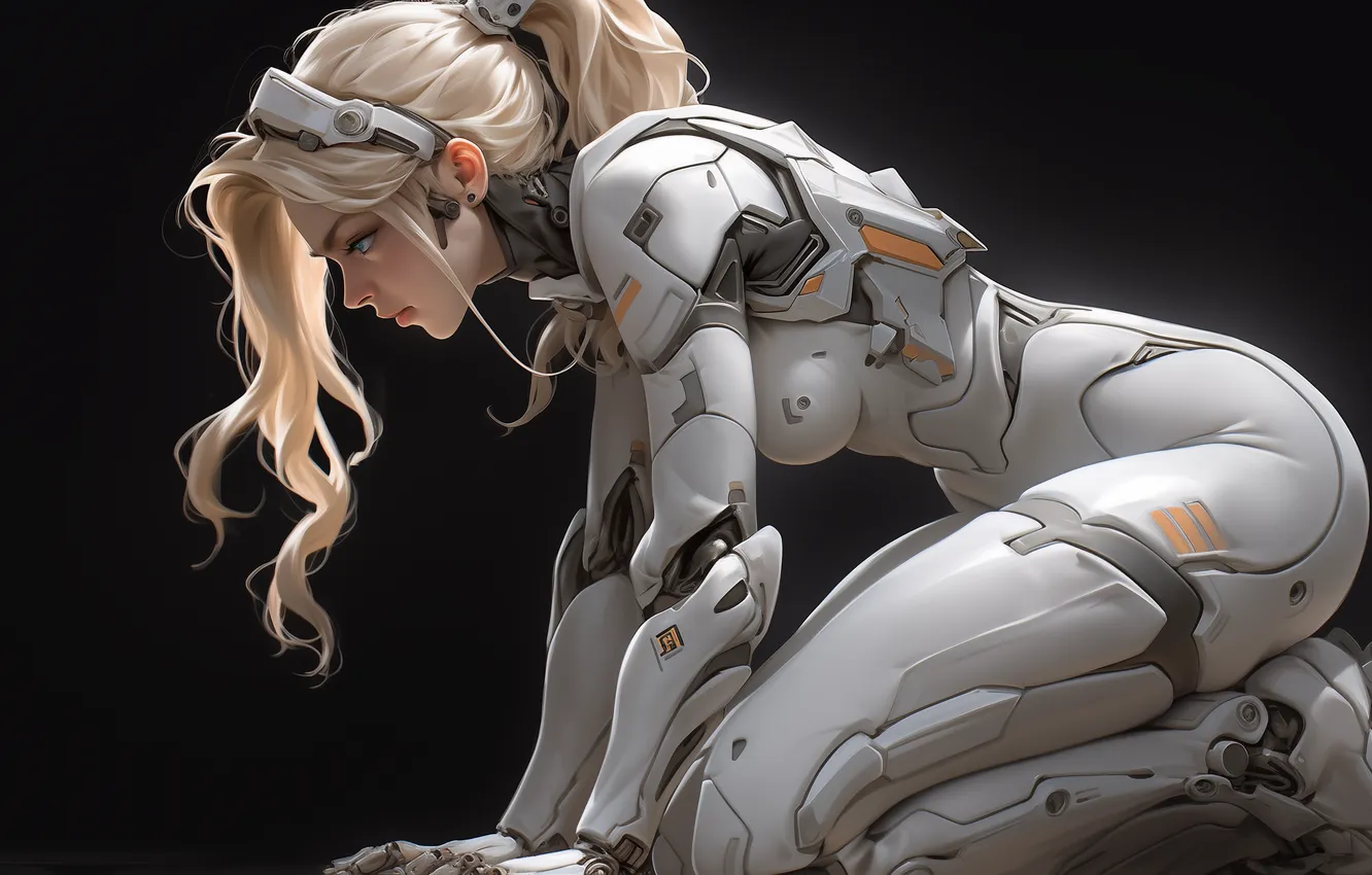 Фото обои cyberpunk, women, blonde, illustration, AI art