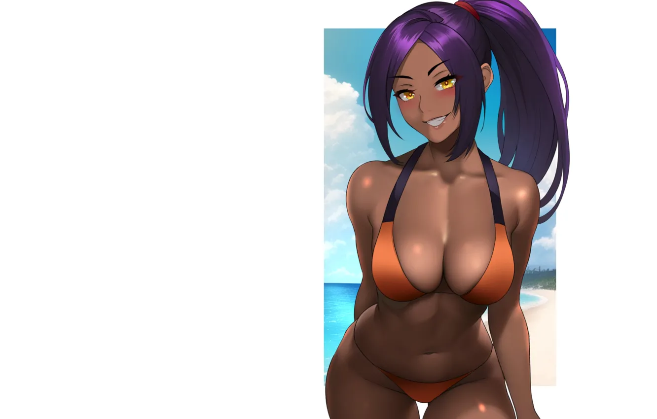 Фото обои hot, bleach, anime, pretty, purple, babe, bikini, oppai