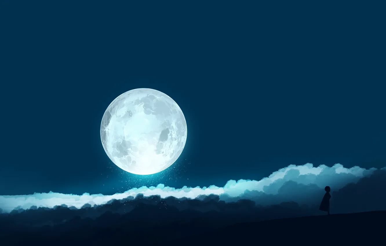 Фото обои небо, ночь, луна, девочка, постапокалипсис, by Gracile