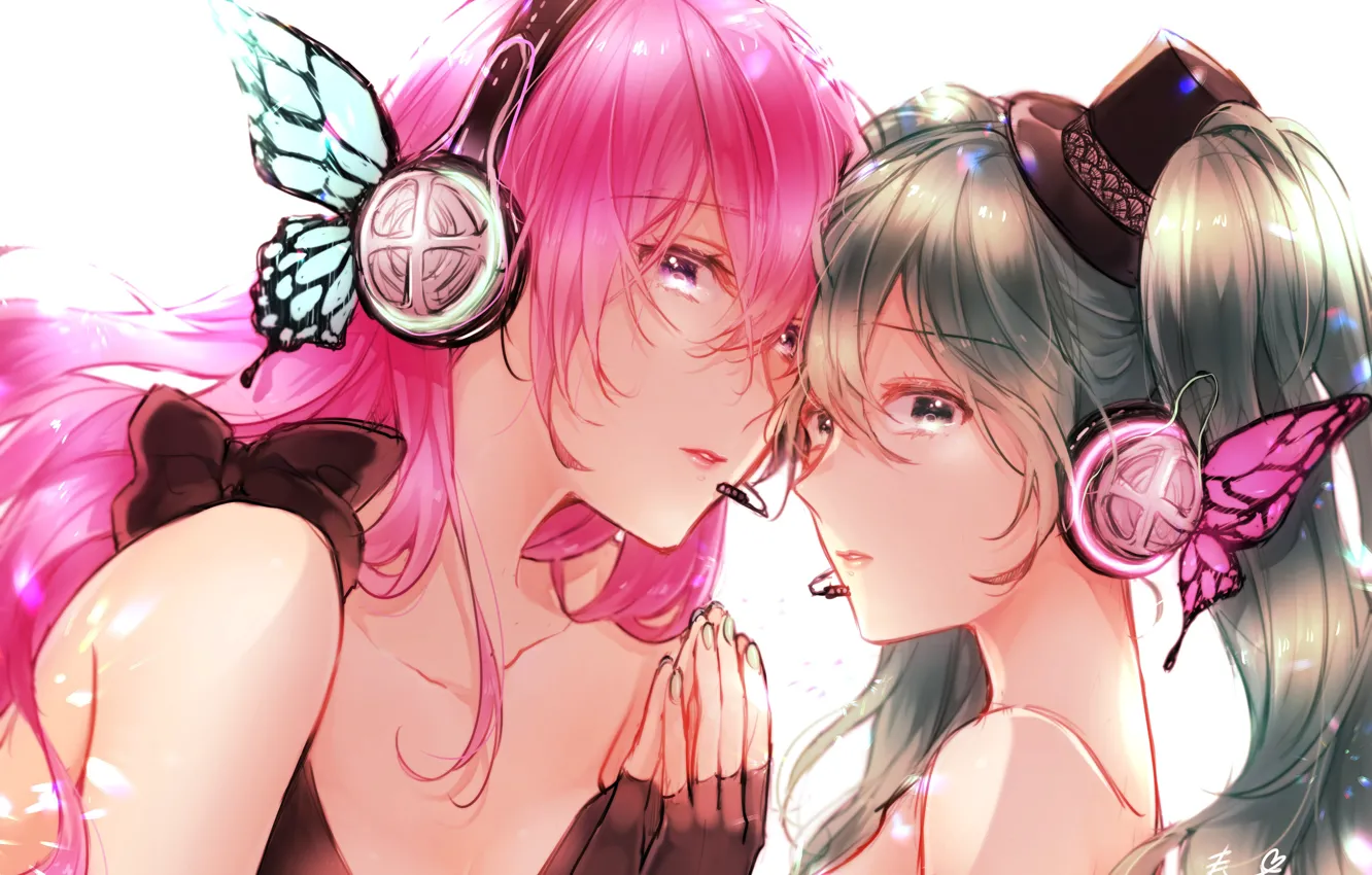 Фото обои девушка, vocaloid, hatsune miku, megurine luka, вокалоид, хатсуне мику, natsuhata728