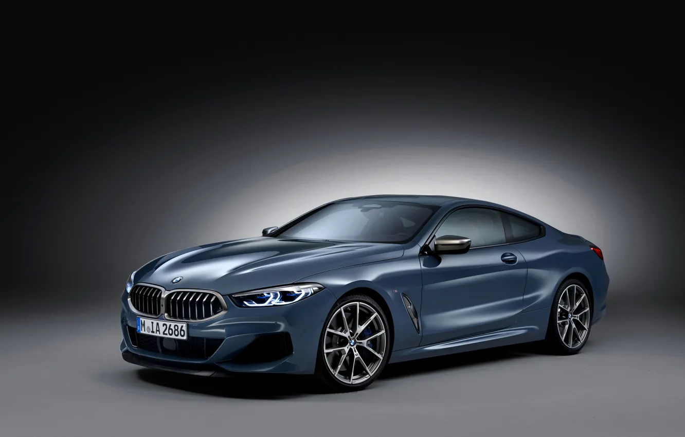 Фото обои фон, купе, BMW, тёмный, Coupe, 2018, серо-синий, 8-Series