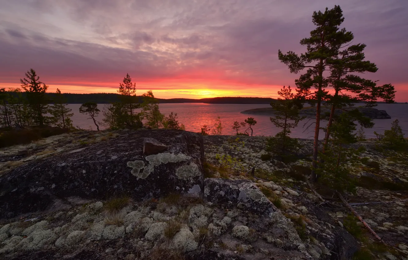 Фото обои рассвет, Ладожское озеро, Карелия