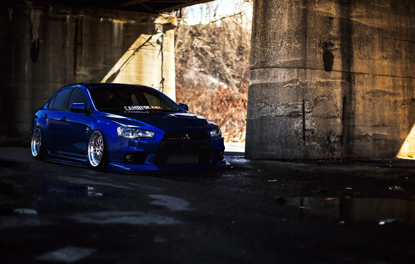 Фото обои Mitsubishi, blue, tuning, lancer, evo X