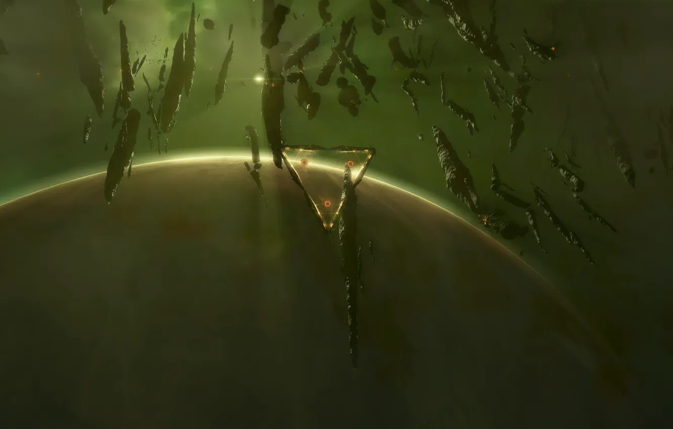 Фото обои space, eve online, planet, structure, abyss, asteroid belt