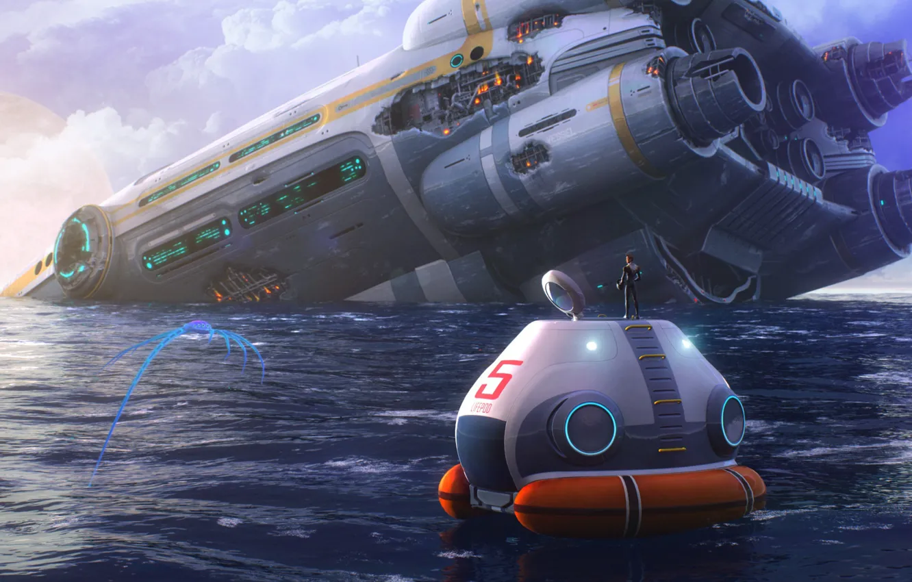Фото обои крушение, спасение, водоём, Subnautica