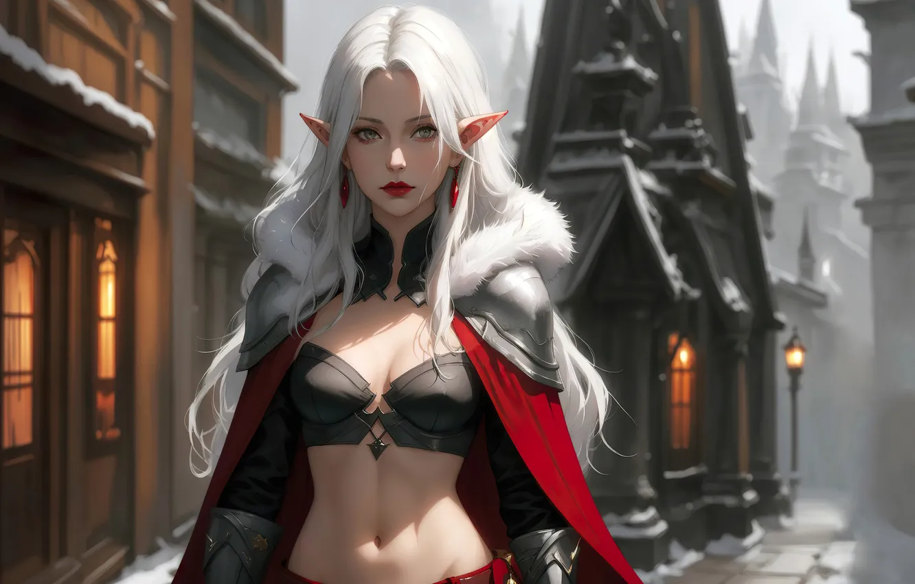 Фото обои girl, fantasy, art, painting, elf, digital art, fantasy art, white hair