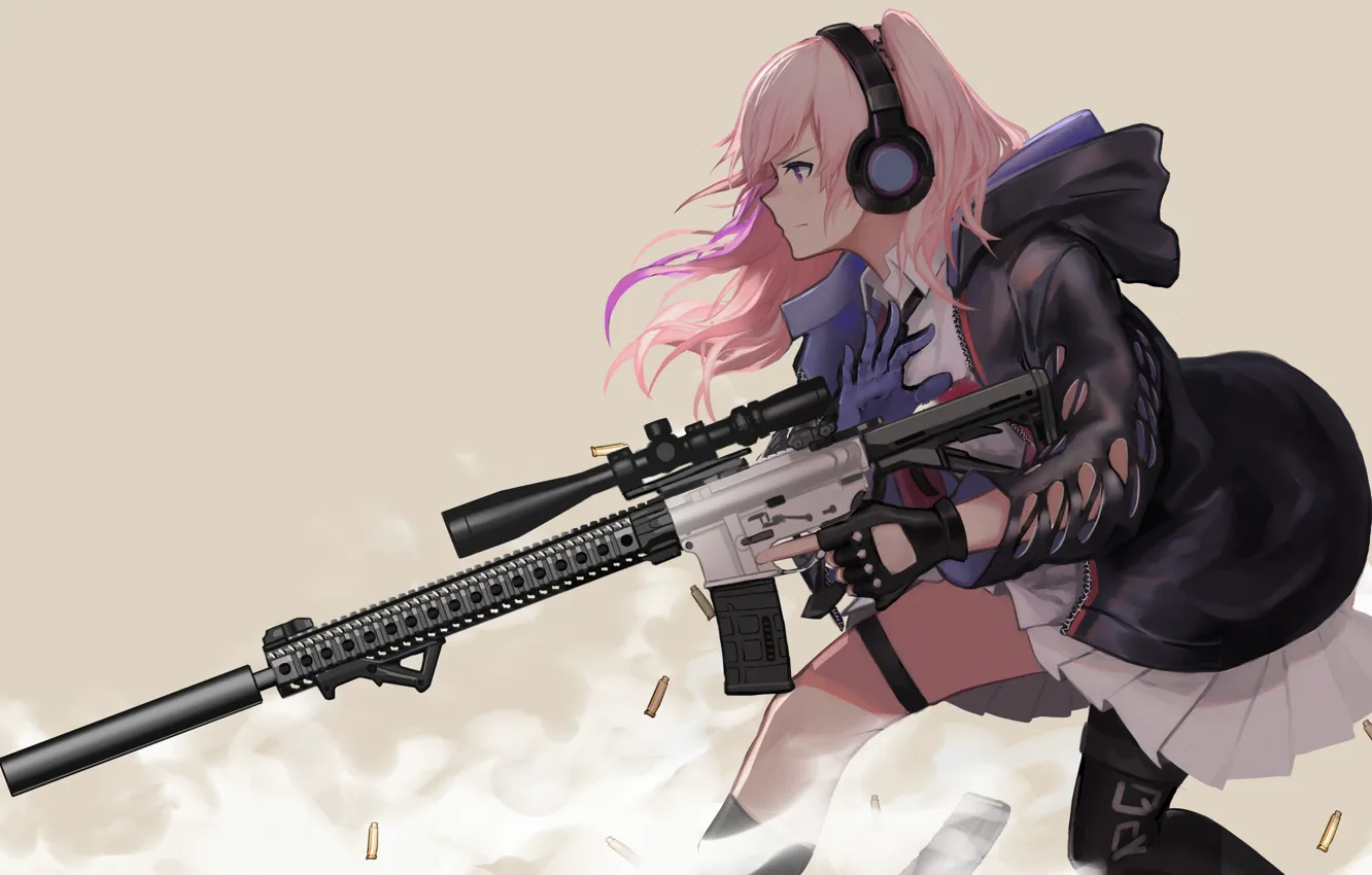 Фото обои gun, game, pink hair, weapon, anime, pretty, sniper, asian