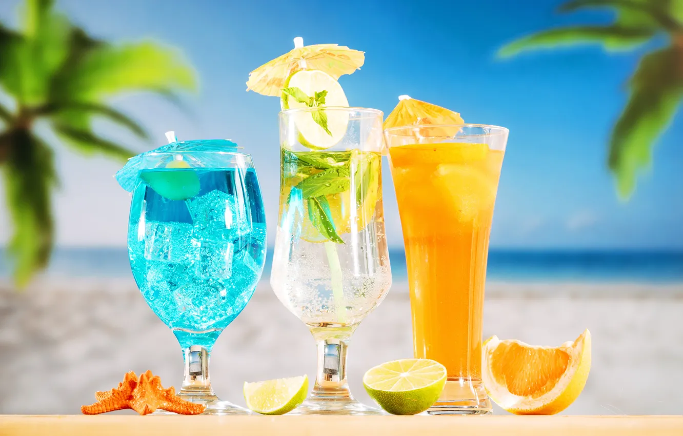 Фото обои пляж, лето, отдых, коктейль, ice, summer, напитки, beach