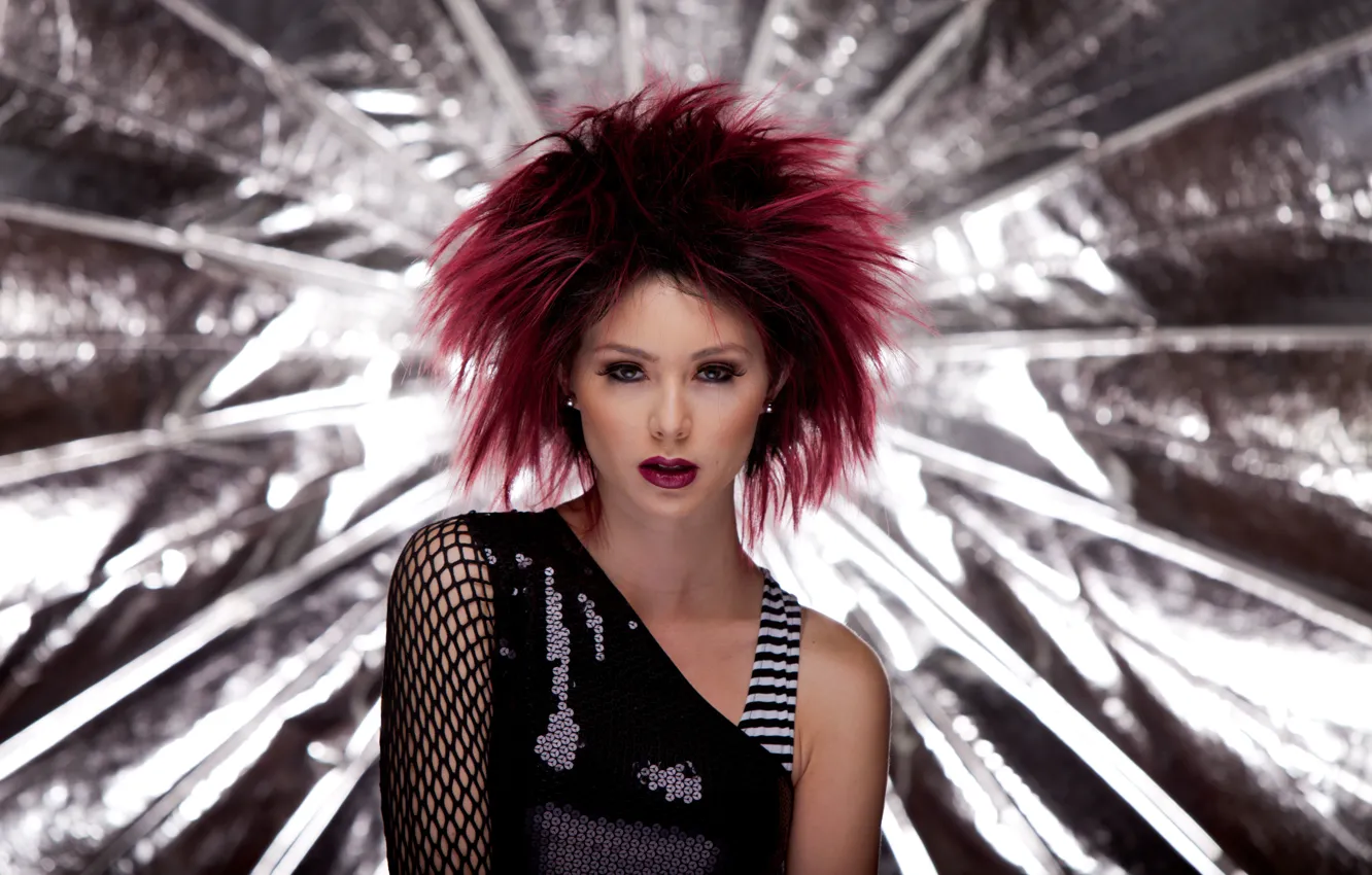 Фото обои red, girl, hair, punk