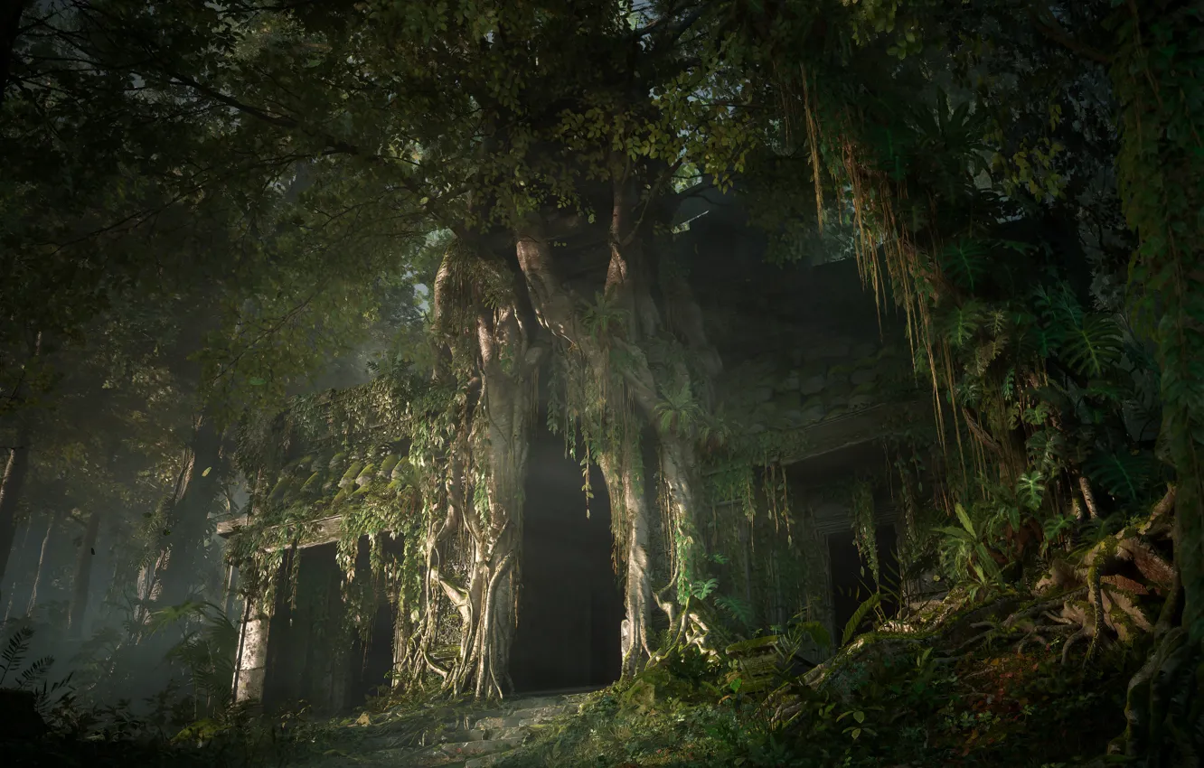 Фото обои лес, здание, фэнтези, Unreal Engine 5, by John Teodoro