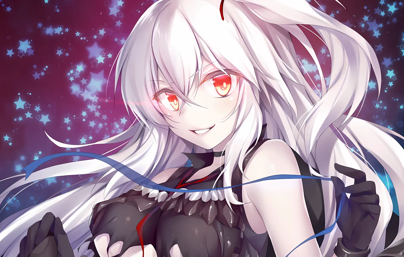 Фото обои girl, sexy, long hair, boobs, anime, beautiful, red eyes, pretty