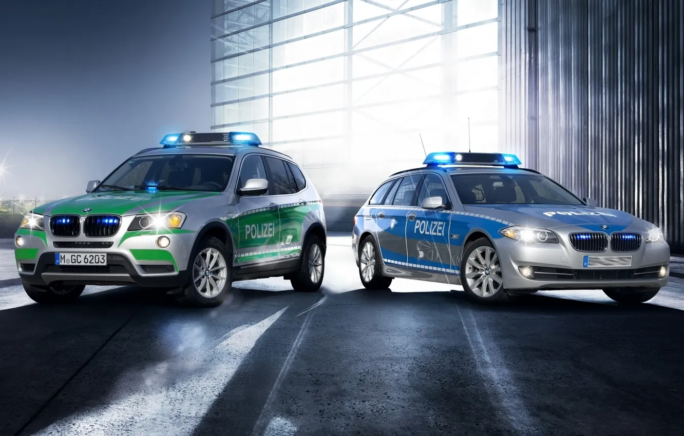 Фото обои фон, BMW, Полиция, БМВ, кроссовер, универсал, 5 Series, Polizei