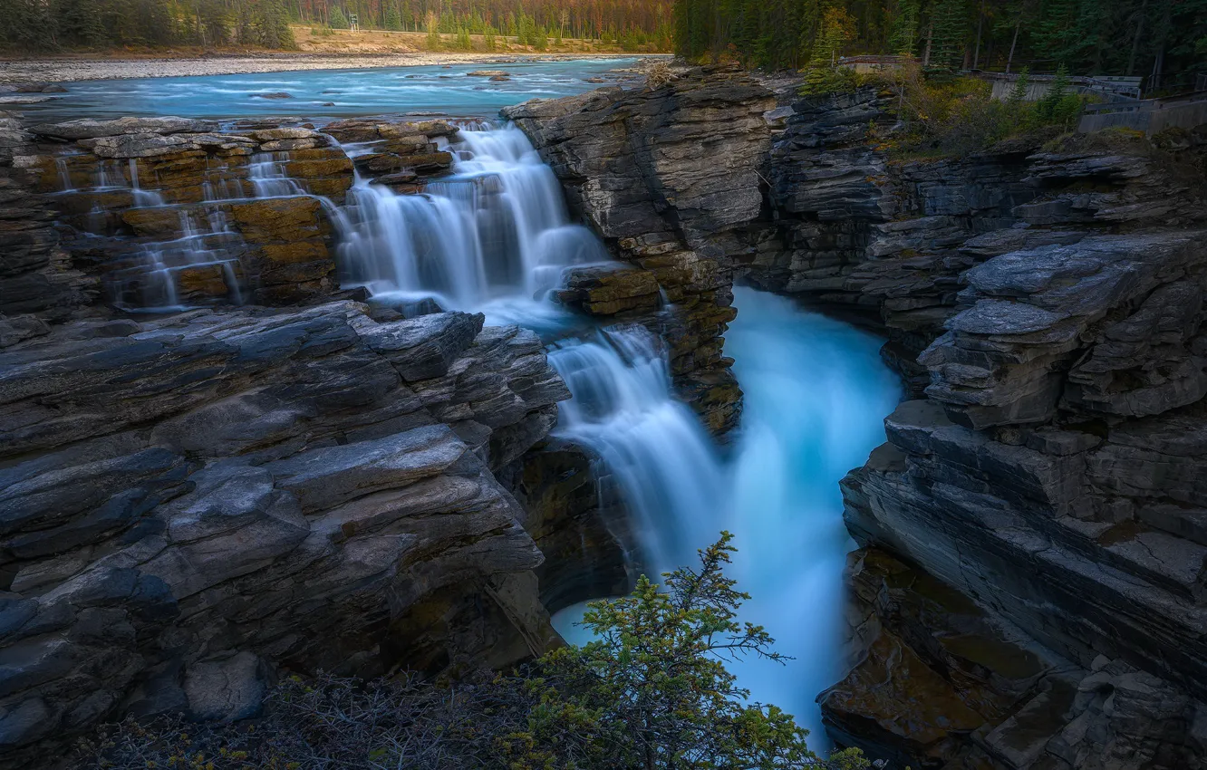 Фото обои Jasper National Park, waterfalls, Canadian Rockies, Athabasca Falls