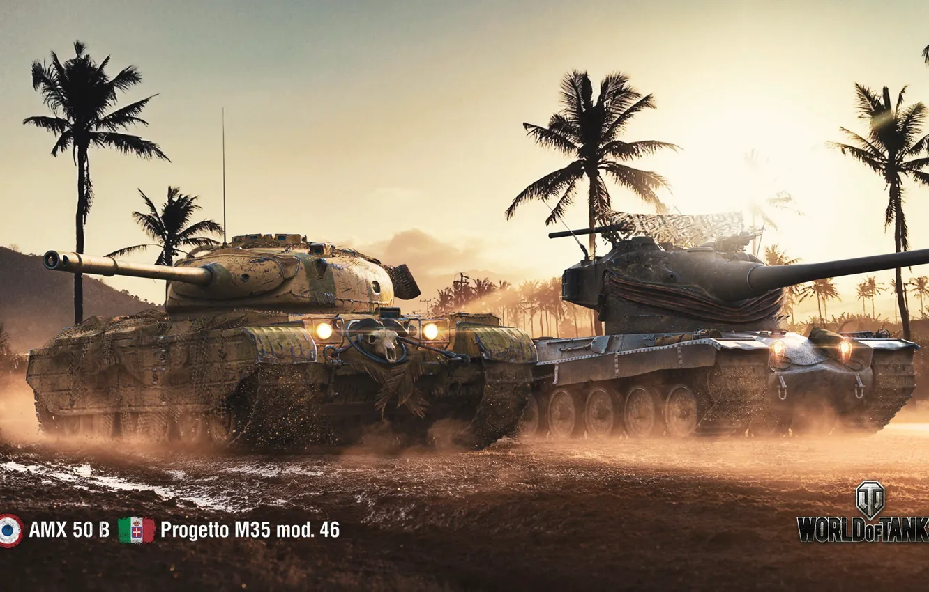 Фото обои WoT, World of Tanks, Wargaming, AMX 50 B, game art, Progetto M35, mod. 46