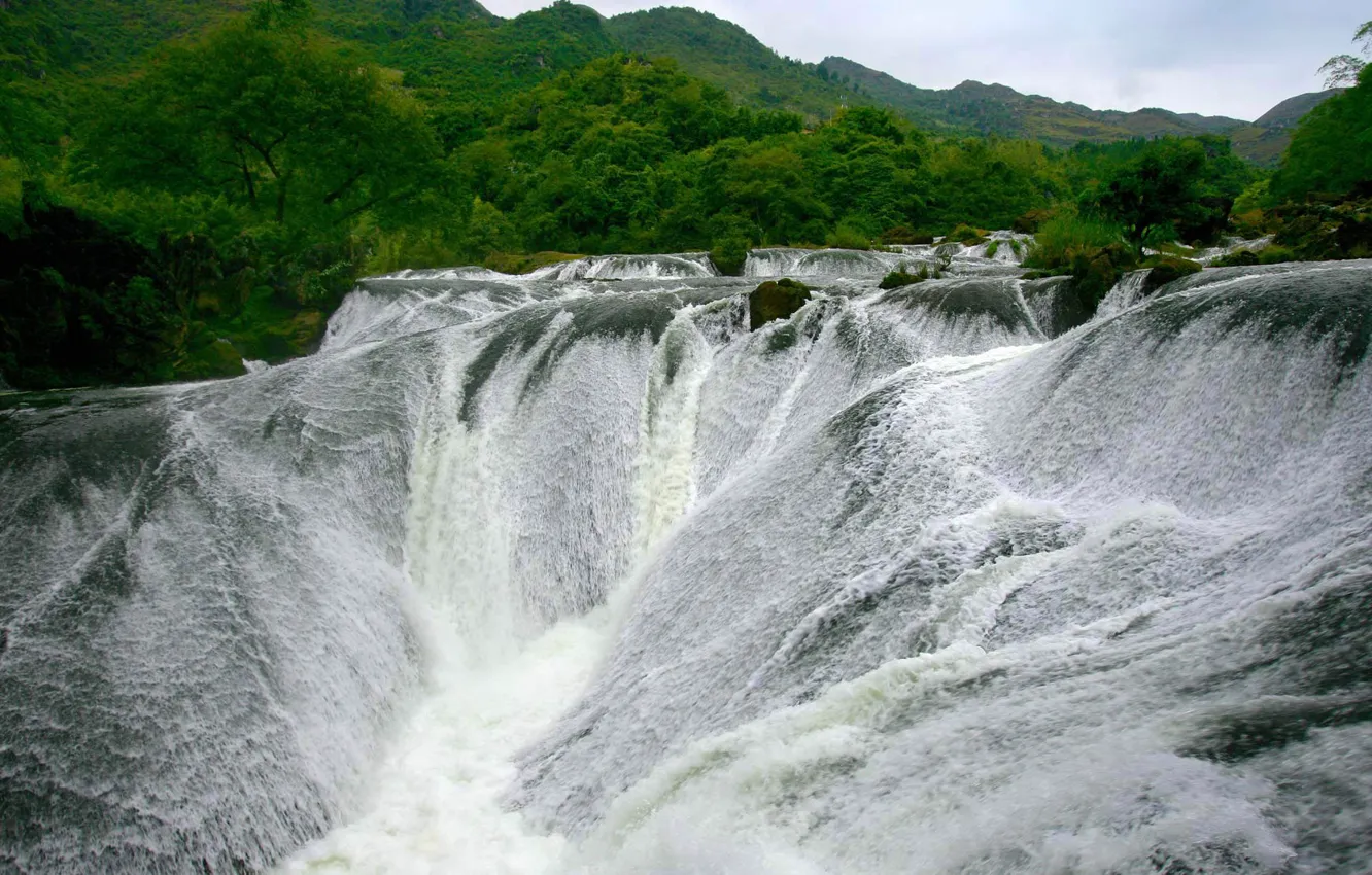 Фото обои горы, водопад, Китай, провинция Гуйчжоу, Аньшунь, Водопад Хуангошу, Huangguoshu Waterfall