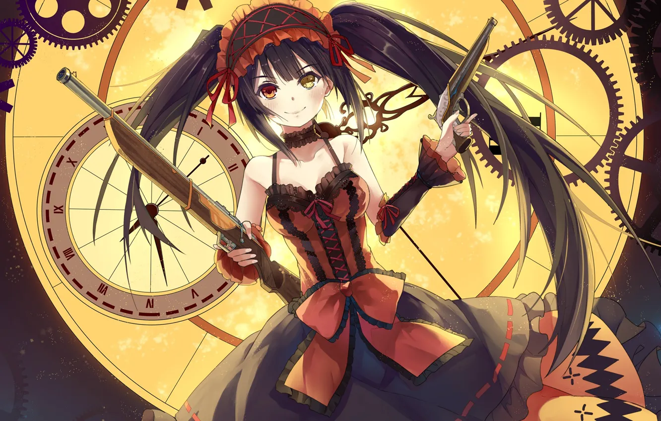 Фото обои девушка, оружие, date a live, tokisaki kurumi