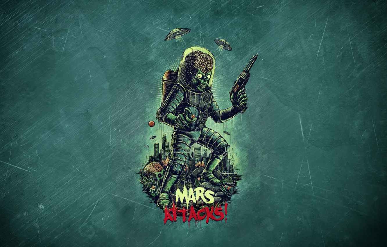 Фото обои Минимализм, Арт, Helix, Mars Attacks!, Марс атакует, Марс атакует!, Марсианин, by Bogdan Timchenko