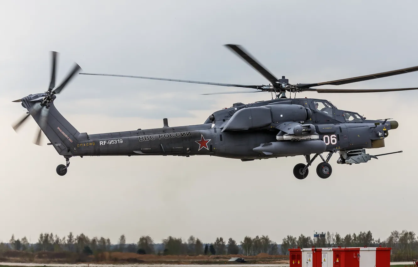Фото обои вертолёт, взлёт, лопасти, российский, ударный, Mi-28