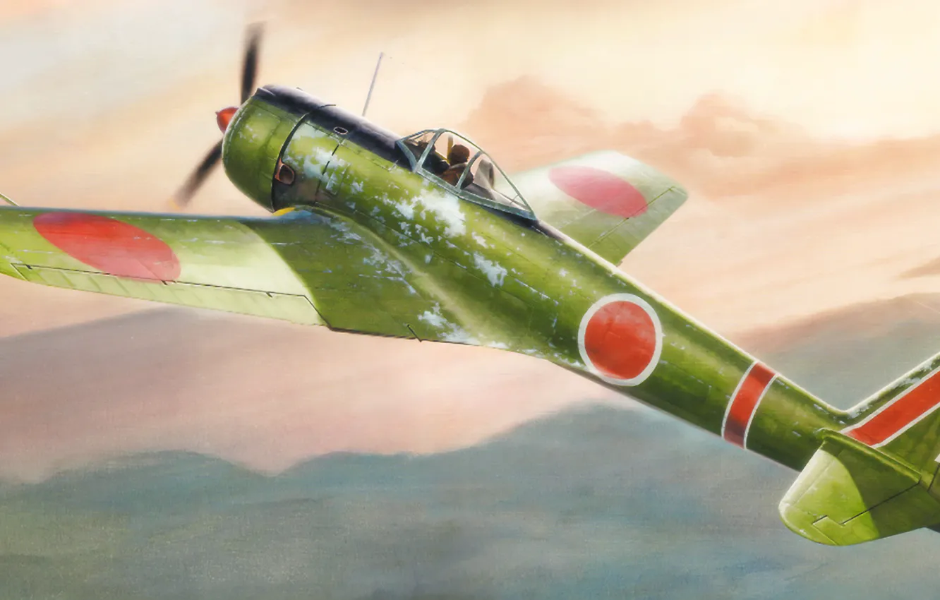 Фото обои war, art, airplane, painting, aviation, ww2, Nakajima Ki-43 Hayabusa &quot;Oscar&quot;