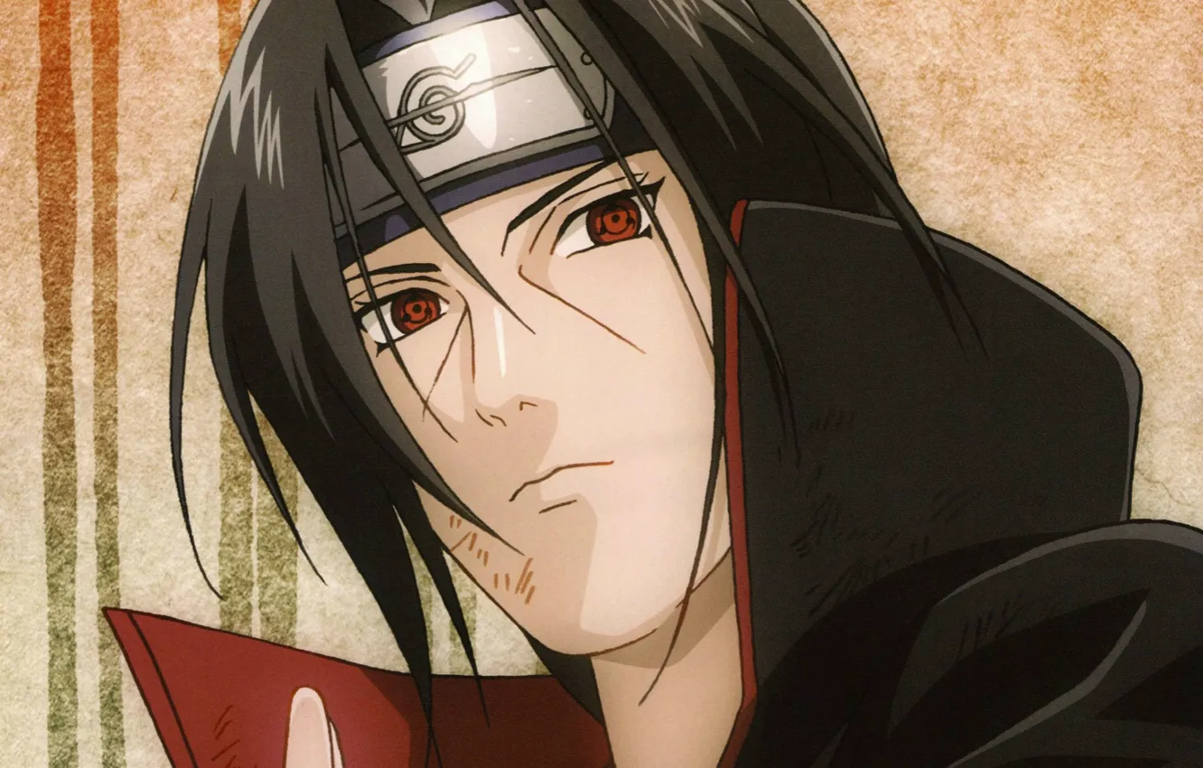 Фото обои портрет, повязка, Naruto, красные глаза, sharingan, Akatsuki, Itachi uchiha